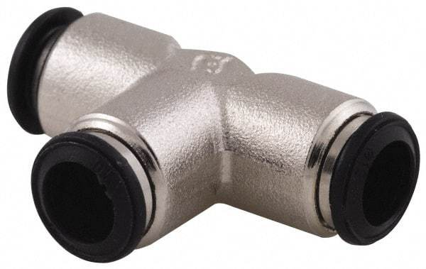 Alpha Technologies - 14mm Outside Diam, Nickel Plated Brass Push-to-Connect Tube Union Tee - 250 Max psi, Tube to Tube Connection, Buna O-Ring - Apex Tool & Supply