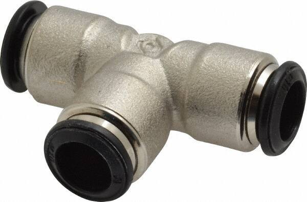 Alpha Technologies - 10mm Outside Diam, Nickel Plated Brass Push-to-Connect Tube Union Tee - 250 Max psi, Tube to Tube Connection, Buna O-Ring - Apex Tool & Supply
