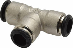Alpha Technologies - 10mm Outside Diam, Nickel Plated Brass Push-to-Connect Tube Union Tee - 250 Max psi, Tube to Tube Connection, Buna O-Ring - Apex Tool & Supply