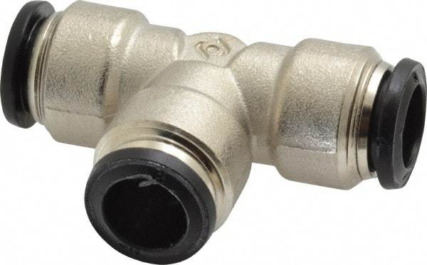 Alpha Technologies - 12mm Outside Diam, Nickel Plated Brass Push-to-Connect Tube Union Tee - 250 Max psi, Tube to Tube Connection, Buna O-Ring - Apex Tool & Supply