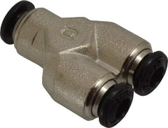 Alpha Technologies - 4mm Outside Diam, Nickel Plated Brass Push-to-Connect Tube Union Y - 250 Max psi, Tube to Tube Connection, Buna O-Ring - Apex Tool & Supply