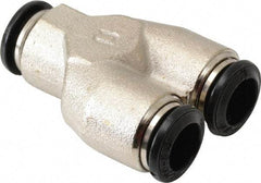 Alpha Technologies - 8mm Outside Diam, Nickel Plated Brass Push-to-Connect Tube Union Y - 250 Max psi, Tube to Tube Connection, Buna O-Ring - Apex Tool & Supply