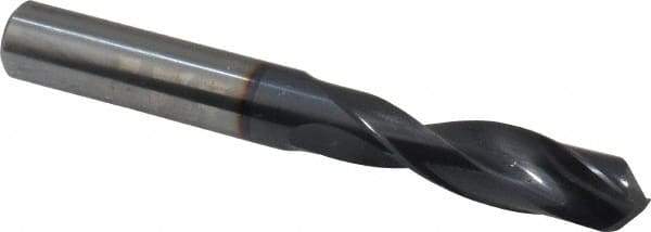 Accupro - 12mm 140° Solid Carbide Jobber Drill - AlTiN Finish, Right Hand Cut, Spiral Flute, Straight Shank, 100mm OAL, Notched Point - Apex Tool & Supply