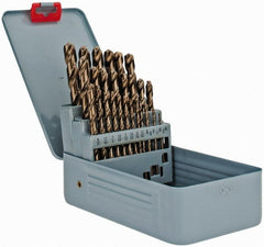 Interstate - 1/16 to 1/2", 135° Point, Bright Finish, Cobalt Jobber Length Drill Bit Set - Apex Tool & Supply