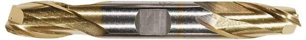 Hertel - 9/16", 1-1/8" LOC, 5/8" Shank Diam, 4-1/2" OAL, 2 Flute, High Speed Steel Square End Mill - Double End, TiN Finish, Spiral Flute, 30° Helix, Centercutting, Right Hand Cut, Right Hand Flute - Apex Tool & Supply