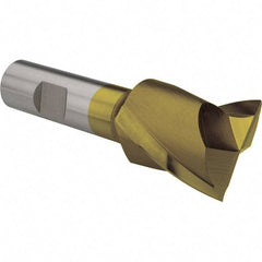 Interstate - 1-3/8", 1-5/8" LOC, 3/4" Shank Diam, 3-7/8" OAL, 2 Flute, High Speed Steel Square End Mill - Single End, TiN Finish, Spiral Flute, 30° Helix, Centercutting, Right Hand Cut, Right Hand Flute - Apex Tool & Supply