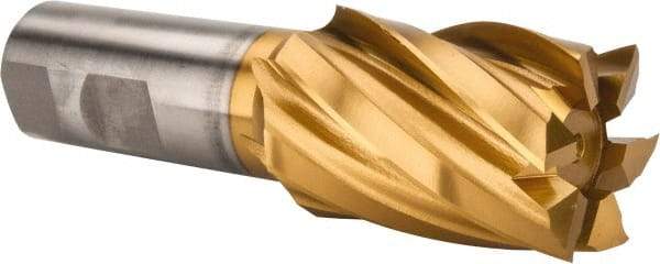 Interstate - 1-1/2", 2" LOC, 3/4" Shank Diam, 4-1/2" OAL, 6 Flute, High Speed Steel Square End Mill - Single End, TiN Finish, Spiral Flute, 30° Helix, Right Hand Cut, Right Hand Flute - Apex Tool & Supply