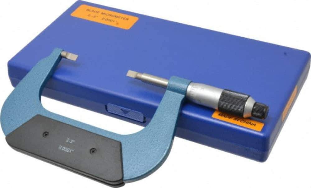 Value Collection - 2" to 3" Mechanical Enamel Coated Blade Micrometer - 0.0001" Graduation, 0.75mm Blade Thickness, Ratchet-Friction Thimble - Apex Tool & Supply