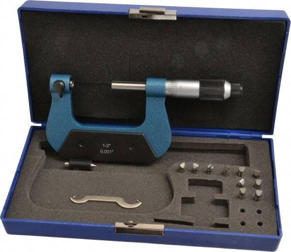 Value Collection - 1 to 2" Range, Mechanical Screw Thread Micrometer - Ratchet-Friction Thimble, 0.001" Graduation - Apex Tool & Supply