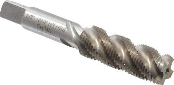 Interstate - 5/8-18 UNF 4 Flute 3B Bottoming Spiral Flute Tap - High Speed Steel, Bright Finish, 3-13/16" OAL, Right Hand Flute, Right Hand Thread, H3 - Apex Tool & Supply