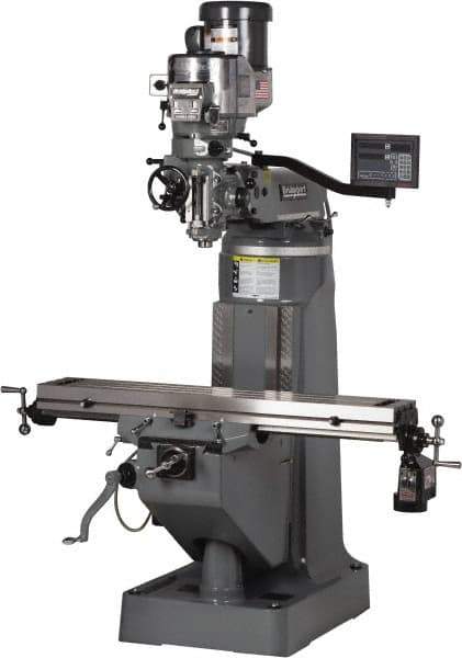 Bridgeport - 9" Table Width x 49" Table Length, Variable Speed Pulley Control, 3 Phase Knee Milling Machine - R8 Spindle Taper, 2 hp - Apex Tool & Supply
