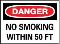 NMC - "Danger - No Smoking Within 50 Feet", 10" Long x 14" Wide, Fiberglass Safety Sign - Rectangle, 0.095" Thick, Use for Accident Prevention - Apex Tool & Supply