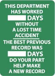 NMC - Scoreboards Scoreboard Type: Write-On Legend: This Company Has Worked ___ Days without A Lost Time Accident - The Best Previous Record Was ___ Days - Do Your Part... - Apex Tool & Supply
