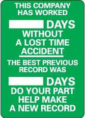 NMC - Scoreboards Scoreboard Type: Write-On Legend: This Company Has Worked ___ Days without A Lost Time Accident - The Best Previous Record Was ___ Days - Do Your Part... - Apex Tool & Supply