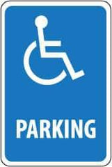 NMC - "Parking", "Handicapped Symbol", 12" Wide x 18" High, Aluminum ADA Signs - 0.063" Thick, White on Blue, Rectangle, Post Mount - Apex Tool & Supply