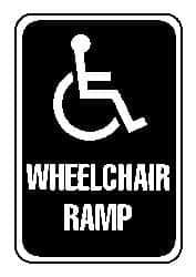 NMC - "Wheelchair Ramp", "Handicap Symbol", 12" Wide x 6" High, Aluminum ADA Signs - 0.063" Thick, Blue on White, Rectangle, Post Mount - Apex Tool & Supply
