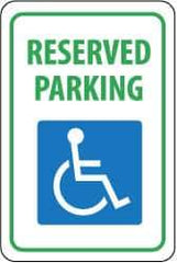 NMC - "Reserved Parking", "Handicapped Symbol", 12" Wide x 18" High, Aluminum ADA Signs - 0.063" Thick, Green & Blue on White, Rectangle, Post Mount - Apex Tool & Supply