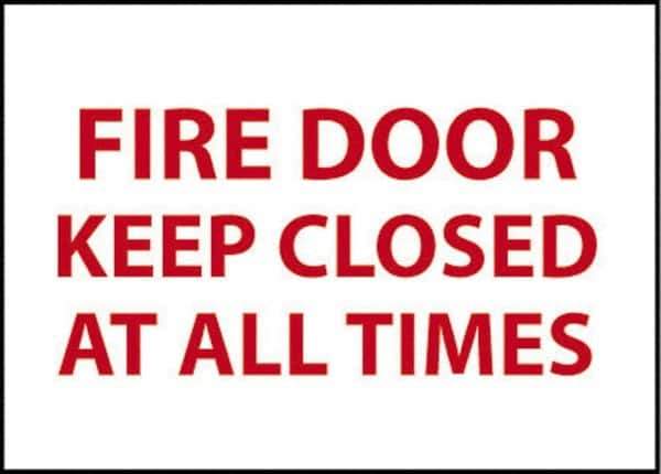 NMC - Fire Door - Keep Closed at All Times, Pressure Sensitive Vinyl Fire and Exit Sign - 14" Wide x 10" High - Apex Tool & Supply