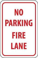 NMC - "No Parking - Fire Lane", 12" Wide x 18" High, Aluminum Fire Lane Signs - 0.063" Thick, Red on White, Rectangle, Post Mount - Apex Tool & Supply