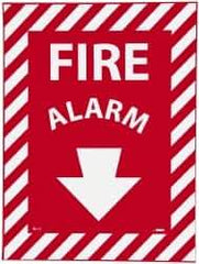 NMC - Fire Alarm, Pressure Sensitive Vinyl Fire Sign - 9" Wide x 12" High, Glow-in-the-Dark - Apex Tool & Supply