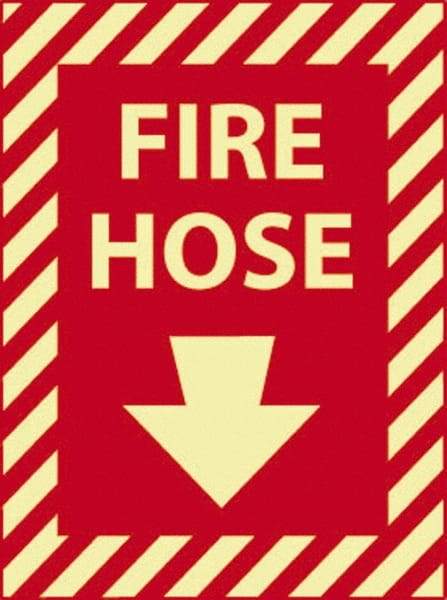 NMC - Fire Hose, Pressure Sensitive Vinyl Fire Sign - 9" Wide x 12" High, Glow-in-the-Dark - Apex Tool & Supply