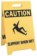 NMC - Caution - Wet Floor, Caution - Slippery When Wet, 12" Wide x 19" High, Plastic Floor Sign - A-Frame, Black on Yellow, For Restroom, Janitorial & Housekeeping - Apex Tool & Supply