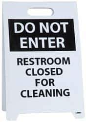 NMC - Do Not Enter - Restroom Closed for Cleaning, Do Not Enter - Work in Progress, 12" Wide x 19" High, Plastic Floor Sign - A-Frame, Black on White, For Restroom, Janitorial & Housekeeping - Apex Tool & Supply