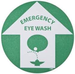 NMC - Emergency Eye Wash, Anti-Skid Pressure-Sensitive Vinyl Floor Sign - Round, Green on White, Adhesive Backed, For First Aid - Apex Tool & Supply