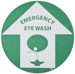 NMC - Emergency Eye Wash, Anti-Skid Pressure-Sensitive Vinyl Floor Sign - Round, Green on White, Adhesive Backed, For First Aid - Apex Tool & Supply