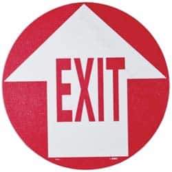 NMC - Exit, Anti-Skid Pressure-Sensitive Vinyl Floor Sign - Round, Red on White, Adhesive Backed, For Exit, Entrance & Directional - Apex Tool & Supply