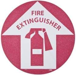 NMC - Fire Extinguisher, Anti-Skid Pressure-Sensitive Vinyl Floor Sign - Round, Red on White, Adhesive Backed, For Fire - Apex Tool & Supply