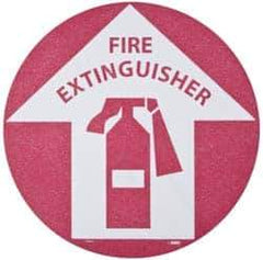 NMC - Fire Extinguisher, Anti-Skid Pressure-Sensitive Vinyl Floor Sign - Round, Red on White, Adhesive Backed, For Fire - Apex Tool & Supply