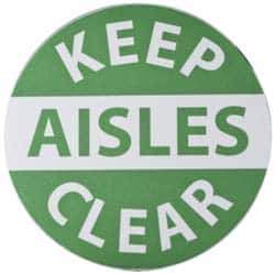 NMC - Keep Aisles Clear, Anti-Skid Pressure-Sensitive Vinyl Floor Sign - Round, Green on White, Adhesive Backed, For Accident Prevention - Apex Tool & Supply