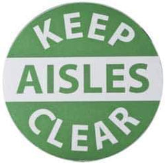 NMC - Keep Aisles Clear, Anti-Skid Pressure-Sensitive Vinyl Floor Sign - Round, Green on White, Adhesive Backed, For Accident Prevention - Apex Tool & Supply