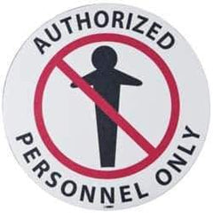 NMC - Authorized Personnel Only, Anti-Skid Pressure-Sensitive Vinyl Floor Sign - Round, Black & Red on White, Adhesive Backed, For Security & Admittance - Apex Tool & Supply