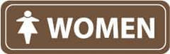 NMC - Women, 11" Wide x 3.5" High, Acrylic Sign - English, White on Brown, Wall Mount - Apex Tool & Supply