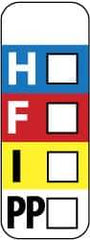 NMC - Hazardous Materials Label - Legend: H - F - I - PP, English, Black, Blue, Red, Yellow & White, 3" Long x 1" High, Sign Muscle Finish - Apex Tool & Supply