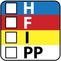 NMC - Hazardous Materials Label - Legend: H - F - I - PP, English, Black, Blue, Red, Yellow & White, 1" Long x 1" High, Sign Muscle Finish - Apex Tool & Supply