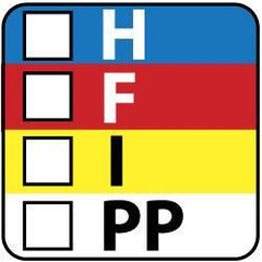 NMC - Hazardous Materials Label - Legend: H - F - I - PP, English, Black, Blue, Red, Yellow & White, 1" Long x 1" High, Sign Muscle Finish - Apex Tool & Supply