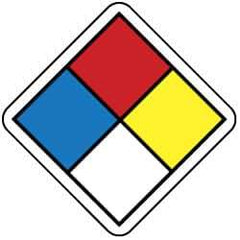 NMC - Hazardous Materials Label - Black, Blue, Red, Yellow & White, 1" Long x 1" High, Sign Muscle Finish - Apex Tool & Supply