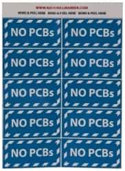 NMC - Hazardous Materials Label - Legend: No PCBs, English, Blue & White, 2" Long x 1" High, Sign Muscle Finish - Apex Tool & Supply