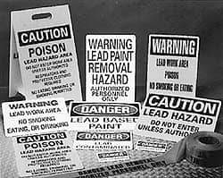 NMC - Caution - Poison - Lead Hazard Area - Do Not Enter Work Area Unless Authorized - Respirator and Protective Clothing..., 12" Wide x 19" High, Plastic Floor Sign - A-Frame, Black on Yellow, For Accident Prevention - Apex Tool & Supply