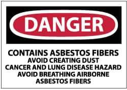 NMC - "Danger - Contains Asbestos Fibers - Avoid Creating Dust - Cancer and Lung Disease Hazard - Avoid Breathing Airborne...", 3" Long x 5" Wide, Pressure-Sensitive Vinyl Safety Sign - Rectangle, 0.004" Thick, Use for Hazardous Materials - Apex Tool & Supply