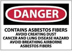NMC - "Danger - Contains Asbestos Fibers - Avoid Creating Dust - Cancer and Lung Disease Hazard - Avoid Breathing Airborne...", 3" Long x 5" Wide, Pressure-Sensitive Vinyl Safety Sign - Rectangle, 0.004" Thick, Use for Hazardous Materials - Apex Tool & Supply