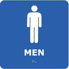 NMC - Men, 8" Wide x 8" High, Plastic Sign - English, Braille, White on Blue, Wall Mount - Apex Tool & Supply