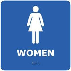 NMC - Women, 8" Wide x 8" High, Plastic Sign - English, Braille, White on Blue, Wall Mount - Apex Tool & Supply