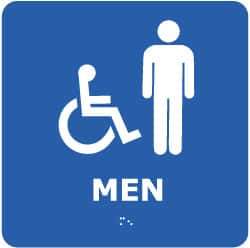 NMC - Men, 8" Wide x 8" High, Plastic Sign - English, Braille, White on Blue, Wall Mount - Apex Tool & Supply