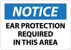 NMC - "Notice - Ear Protection Required in This Area", 10" Long x 14" Wide, Pressure-Sensitive Vinyl Safety Sign - Rectangle, 0.004" Thick, Use for Accident Prevention - Apex Tool & Supply