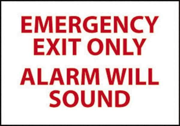 NMC - Emergency Exit Only Alarm Will Sound, Pressure Sensitive Vinyl Exit Sign - 14" Wide x 10" High - Apex Tool & Supply
