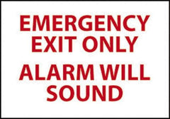 NMC - Emergency Exit Only Alarm Will Sound, Pressure Sensitive Vinyl Exit Sign - 14" Wide x 10" High - Apex Tool & Supply